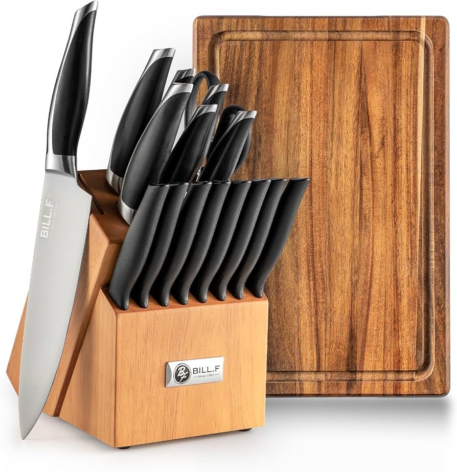 Professional chef knife set with wooden block